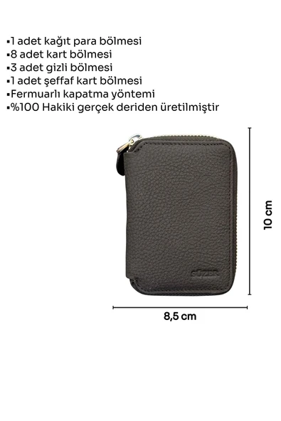 Siyah Hakiki Deri Fermuarlı Mini Boy Unisex Spor Cüzdan - 3035-Siyah - Resim 6