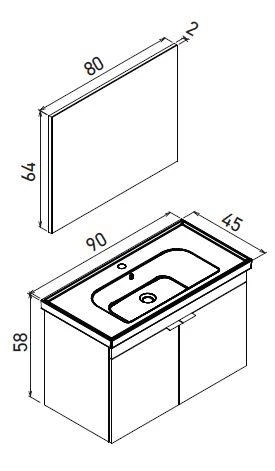 Orka Desna 90 cm Budva Düz Aynalı Banyo Dolabı Takımı - Resim 2