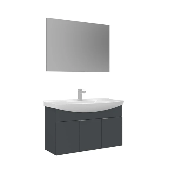 Orka Purus 100 cm Mat Antrasit Düz Aynalı Banyo Dolabı Takımı (Asma) ürün görseli