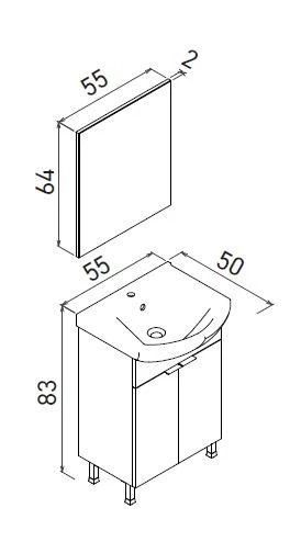 Orka Purus 55 cm Parlak Beyaz Düz Aynalı Banyo Dolabı Takım ve Boy Dolabı (Ayaklı) - Resim 2