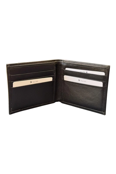Siyah Hakiki Deri Çıkarılabilir Kartlıklı Yatay Klasik Erkek Cüzdan - 3003-Siyah - Resim 3