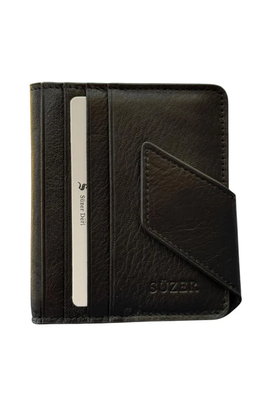 Siyah Hakiki Deri İkiye Katlanır Patlı ve Mıknatıslı Model Kredi Kartlık - 3041-Siyah ürün görseli