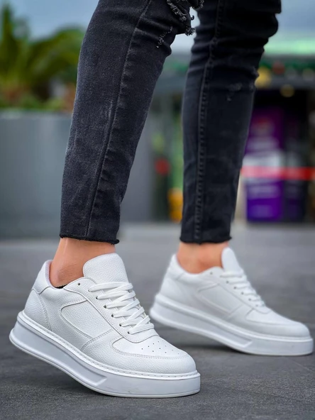 KB-X8 Kuback Beyaz Cilt Beyaz Yüksek Taban Günlük Spor Ayakkabı - 2