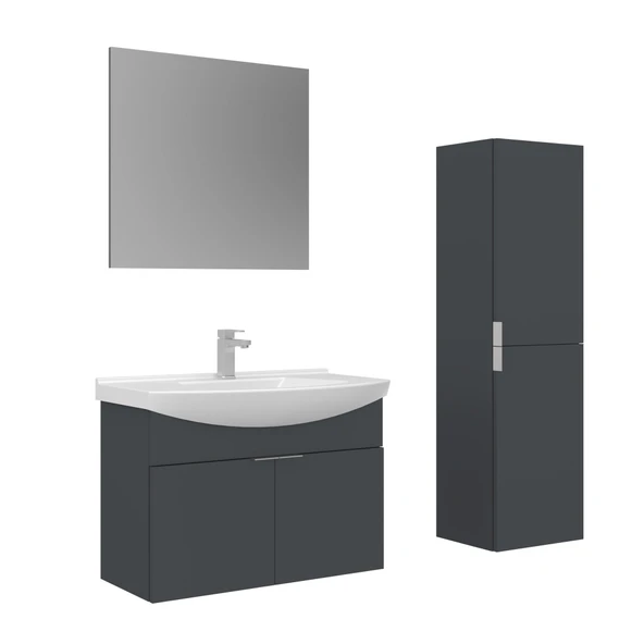 Orka Purus 80 cm Mat Antrasit Düz Aynalı Banyo Dolabı Takım ve Boy Dolabı (Asma) ürün görseli