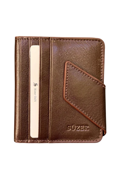 Kahverengi Hakiki Deri İkiye Katlanır Patlı ve Mıknatıslı Model Kredi Kartlık - 3041-Kahve ürün görseli