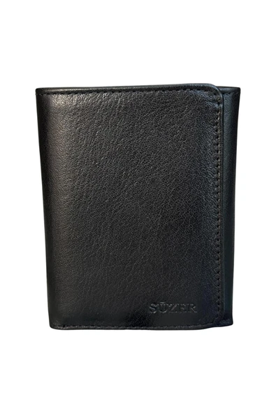 Siyah Mıknatıslı Üçe Katlanır Model Hakiki Deri Spor Erkek Cüzdan - 3018-Siyah - Resim 2