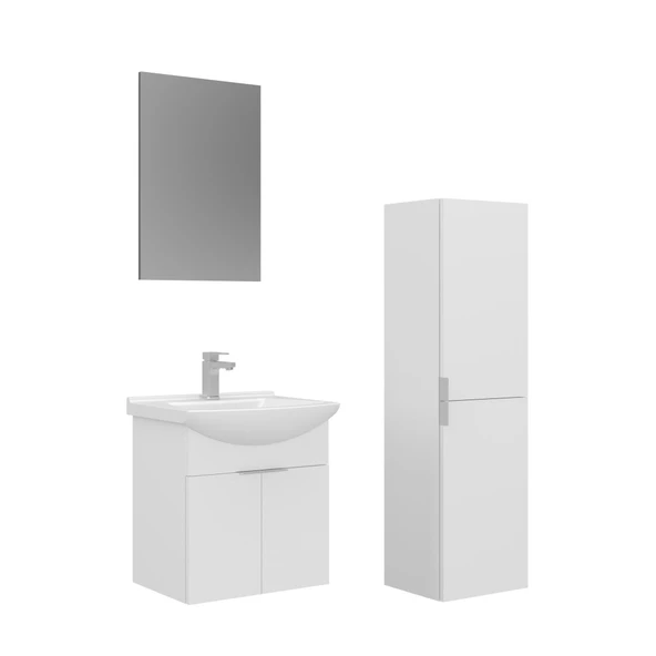 Orka Purus 55 cm Parlak Beyaz Düz Aynalı Banyo Dolabı Takım ve Boy Dolabı (Asma) ürün görseli