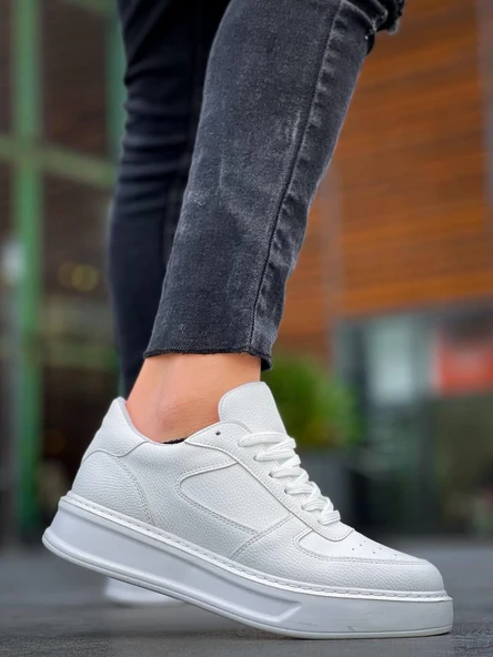 KB-X8 Kuback Beyaz Cilt Beyaz Yüksek Taban Günlük Spor Ayakkabı - 4