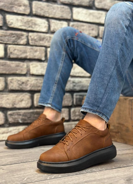 BA0548 BOA Kalın Yüksek Taban Taba Siyah Bağcıklı Spor Erkek Ayakkabı - 2