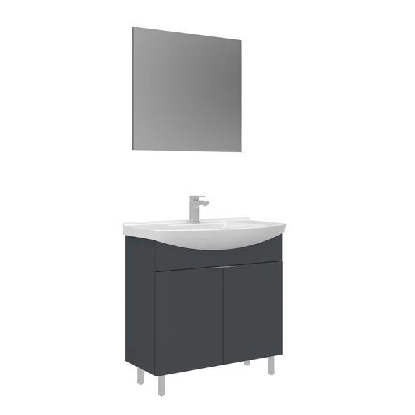 Orka Purus 80 cm Mat Antrasit Banyo Dolabı Alt Modül Lavabo (Ayaklı) - Resim 2