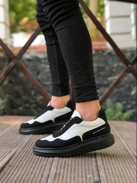 BA0238 BOA Yüksek Taban Siyah Beyaz Bağcıklı Erkek Ayakkabı - 2