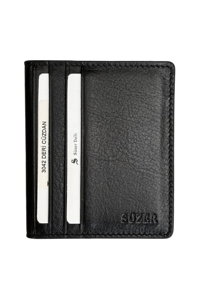 Siyah Hakiki Deri İkiye Katlanır Model Mıknatıslı İnce Kredi Kartlık - 3042-Siyah ürün görseli