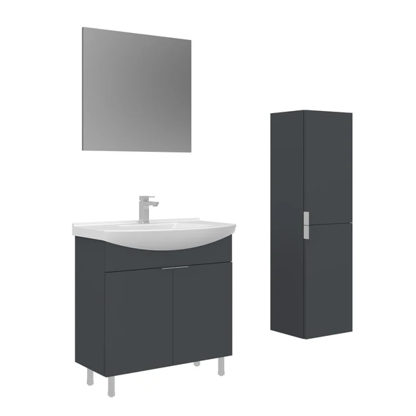 Orka Purus 80 cm Mat Antrasit Düz Aynalı Banyo Dolabı Takımı ve Boy Dolabı (Ayaklı) ürün görseli