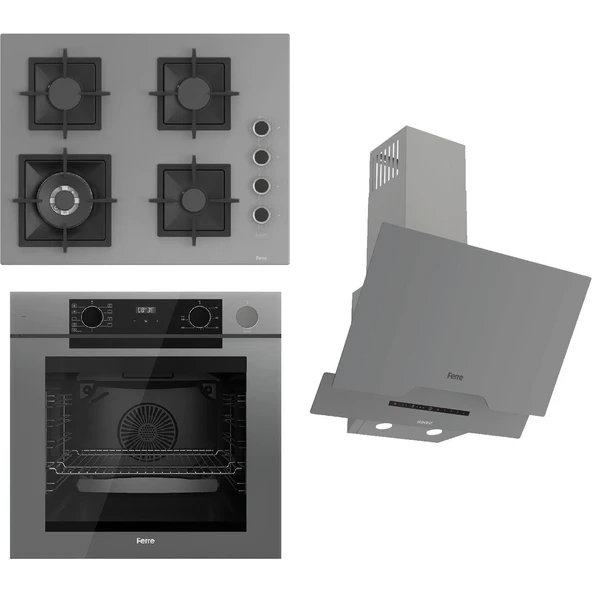 Ferre Steamart-Fryart-Sılentart Serisi Gri Set (SC408-WFA + QEP64CPR +D065-SA) - Döküm Izgara / 65 cm Ocak ürün görseli 1