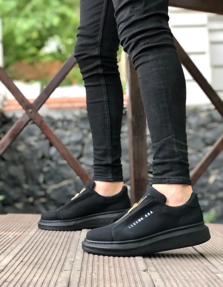 BA0310 BOA Kalın Yüksek Taban Fermuarlı Siyah Siyah Erkek Ayakkabı - 2