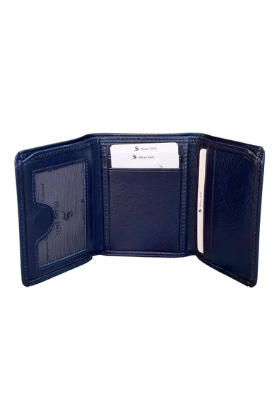 Lacivert Mıknatıslı Üçe Katlanır Model Hakiki Deri Spor Erkek Cüzdan - 3018-Lacivert - Resim 3