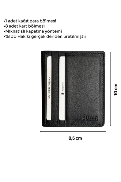 Siyah Hakiki Deri İkiye Katlanır Model Mıknatıslı İnce Kredi Kartlık - 3042-Siyah - Resim 5