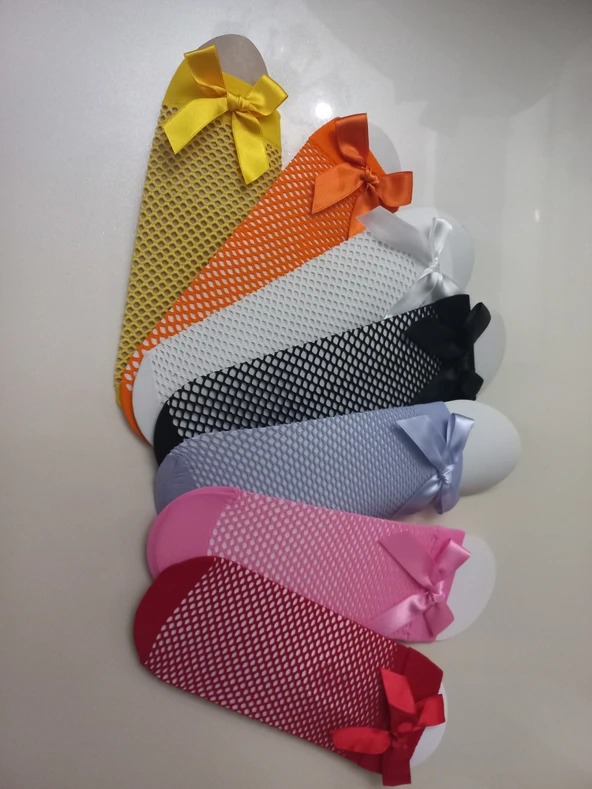 MARS BABY Kız Bebek Fiyonklu Renkli File Çorap Set