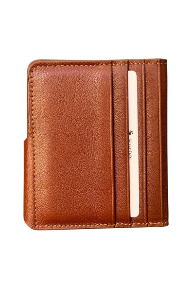 Taba Hakiki Deri İkiye Katlanır Patlı ve Mıknatıslı Model Kredi Kartlık - 3041-Taba - Resim 4