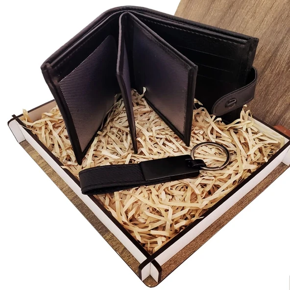 pilelistore Cüzdan Anahtarlık Ahşap Kutulu Set