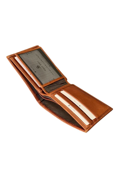 Taba Hakiki Deri Ayrılabilir İç Bölmeli Yatay Model Klasik Erkek Cüzdan  3017-Taba - Resim 4