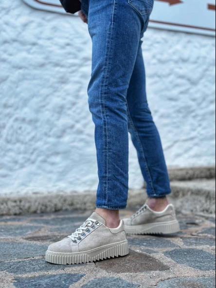 BA0505 Çengel Bağcıklı Krem Renk Yüksek Tabanlı Günlük Ayakkabı - 3