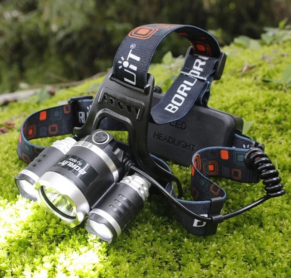 pilelistore Boruit T6 Kafa Feneri 5000 Lumens 3Xcree Xm-T6+2R5 Lamba Led Kamp Lambası - 3