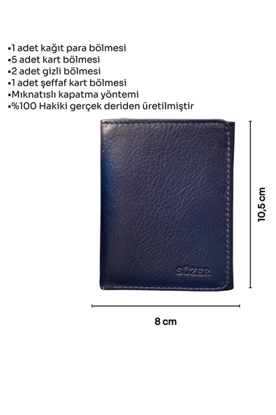 Lacivert Mıknatıslı Üçe Katlanır Model Hakiki Deri Spor Erkek Cüzdan - 3018-Lacivert - Resim 6