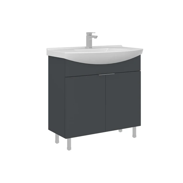 Orka Purus 80 cm Mat Antrasit Ayna Dolaplı Banyo Dolabı Takım ve Boy Dolabı (Ayaklı) - Resim 2