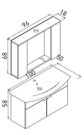 Orka Purus 100 cm Mat Antrasit Spot Aynalı Banyo Dolabı Takım (Asma) - Resim 2