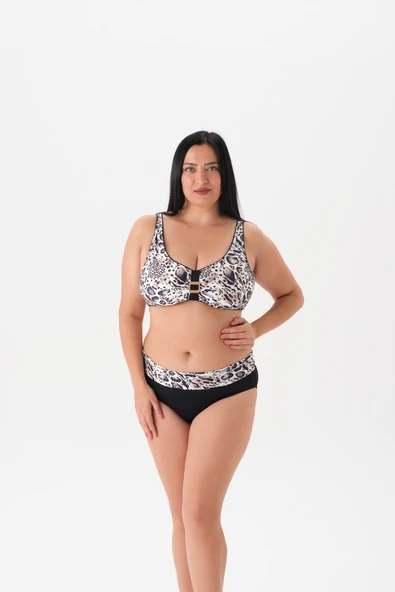 Büyük Beden Toparlayıcı Zebra Desen Siyah Beyaz Lublu Bikini Takım ürün görseli