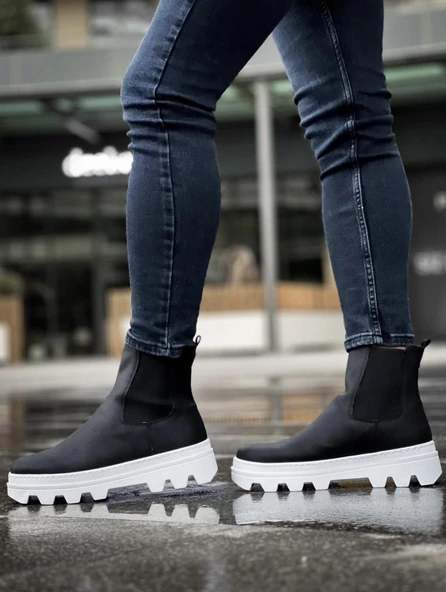 Knack Yüksek Taban Chelsea Bot 113 Siyah (Beyaz Taban) - 3