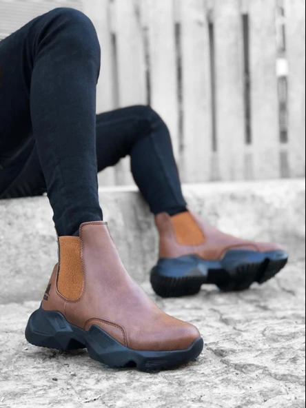 BA0444 Bağcıksız Rahat Yüksek Taban Taba Erkek Spor Yarım Bilek Bot ürün görseli