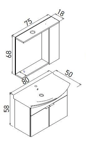Orka Purus 80 cm Mat Antrasit Spot Aynalı Banyo Dolabı Takım ve Boy Dolabı (Asma) - Resim 2