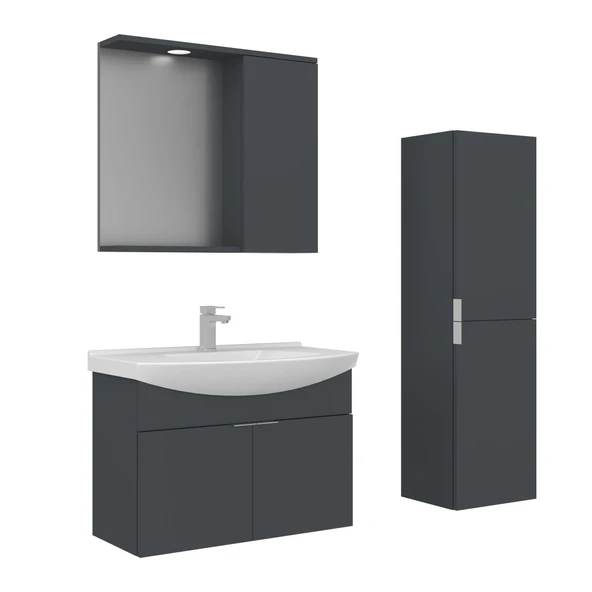 Orka Purus 80 cm Mat Antrasit Spot Aynalı Banyo Dolabı Takım ve Boy Dolabı (Asma) ürün görseli