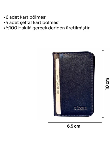 Lacivert Hakiki Deri Mini Boy İkiye Katlanır Düz Model Kredi Kartlık - 3044-Lacivert - Resim 5