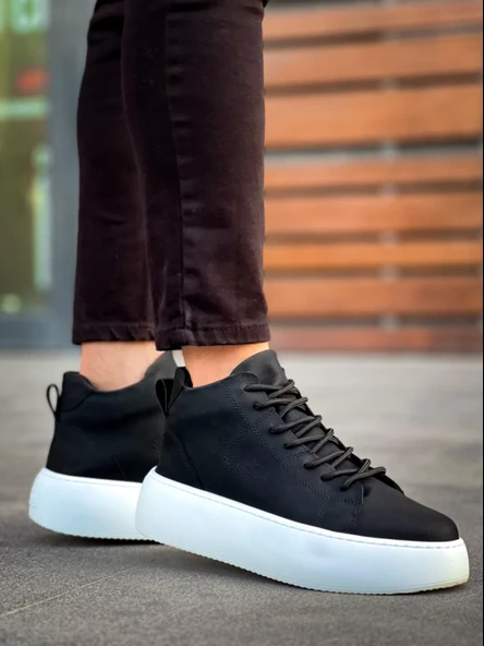 LE10 Bağcıklı Erkek Yüksek Taban Siyah Spor Bot - Resim 2