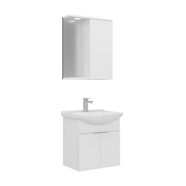 Orka Purus 55 cm Parlak Beyaz Spot Aynalı Banyo Dolabı Takım (Asma) ürün görseli