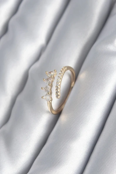 pilelistore Pirinç Gold Renk Kalp Zirkon Taş Detay Kadın Yüzük - TJ-BYK2987