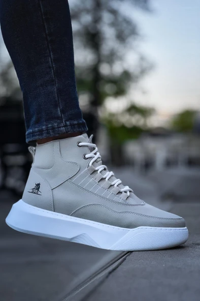 BA0318 Bağcıklı Erkek Yüksek Taban Gri Taban Spor Bot - 5