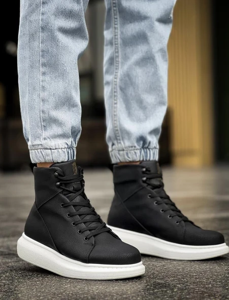 Knack Yüksek Taban Ayakkabı B-080 Siyah (Beyaz Taban) - Resim 3