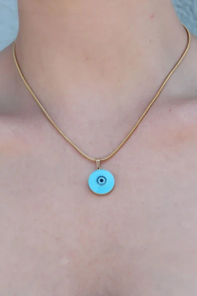 pilelistore 316L Çelik Gold Renk Nazar Boncuk Model Kadın Kolye - TJ-BKO7391 - Resim 2