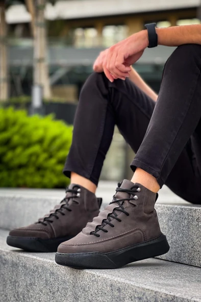 BA0321 Gizli Bağcıklı Erkek Yüksek Taban Kahverengi Spor Bot - 2