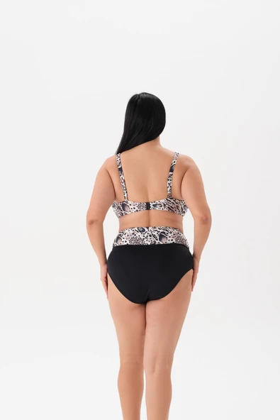 Büyük Beden Toparlayıcı Zebra Desen Siyah Beyaz Lublu Bikini Takım - Resim 3