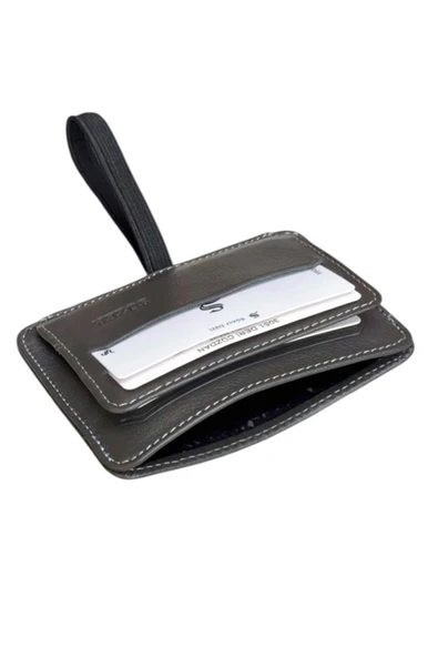 Gri Hakiki Deri Lastikli İkiye Katlanır Düz Model Mini Kredi Kartlık - 3051-Gri - Resim 4