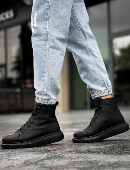 Knack Yüksek Taban Ayakkabı B-080 Siyah (Siyah Taban) - Resim 4