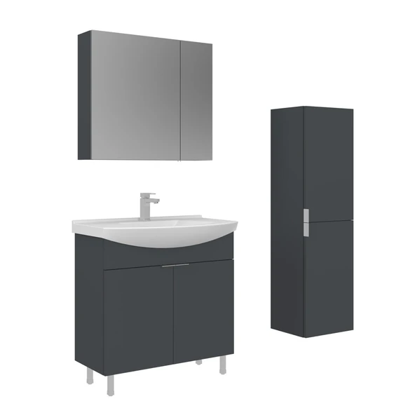 Orka Purus 80 cm Mat Antrasit Ayna Dolaplı Banyo Dolabı Takım ve Boy Dolabı (Ayaklı) ürün görseli