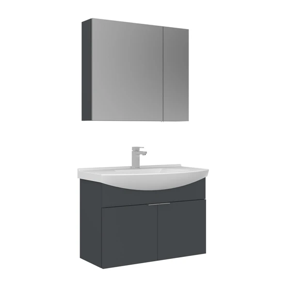 Orka Purus 80 cm Mat Antrasit Ayna Dolaplı Banyo Dolabı Takım (Asma) ürün görseli