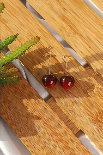 pilelistore Gold Renk Kiraz Model Kadın Küpe - TJ-BKP6727 - Resim 2