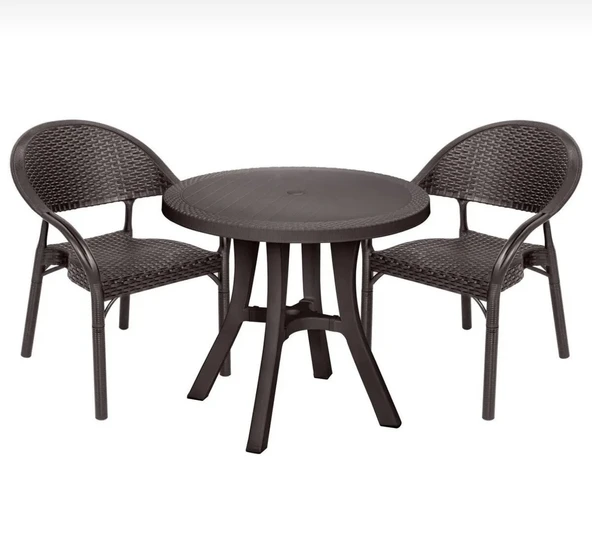 Bambu Desenli Masa Sandalye Seti 2 Sandalye + Yuvarlak Masa  Şık ve Dayanıklı Tasarım - 1